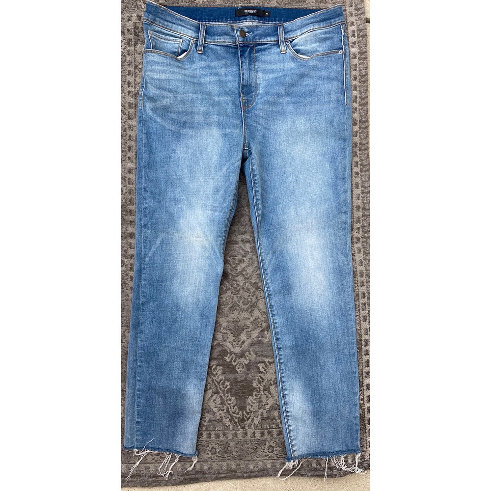Women's Hudson Faded Blue Denim Jeans 32 Distressed Zipper Stretch RN107906
